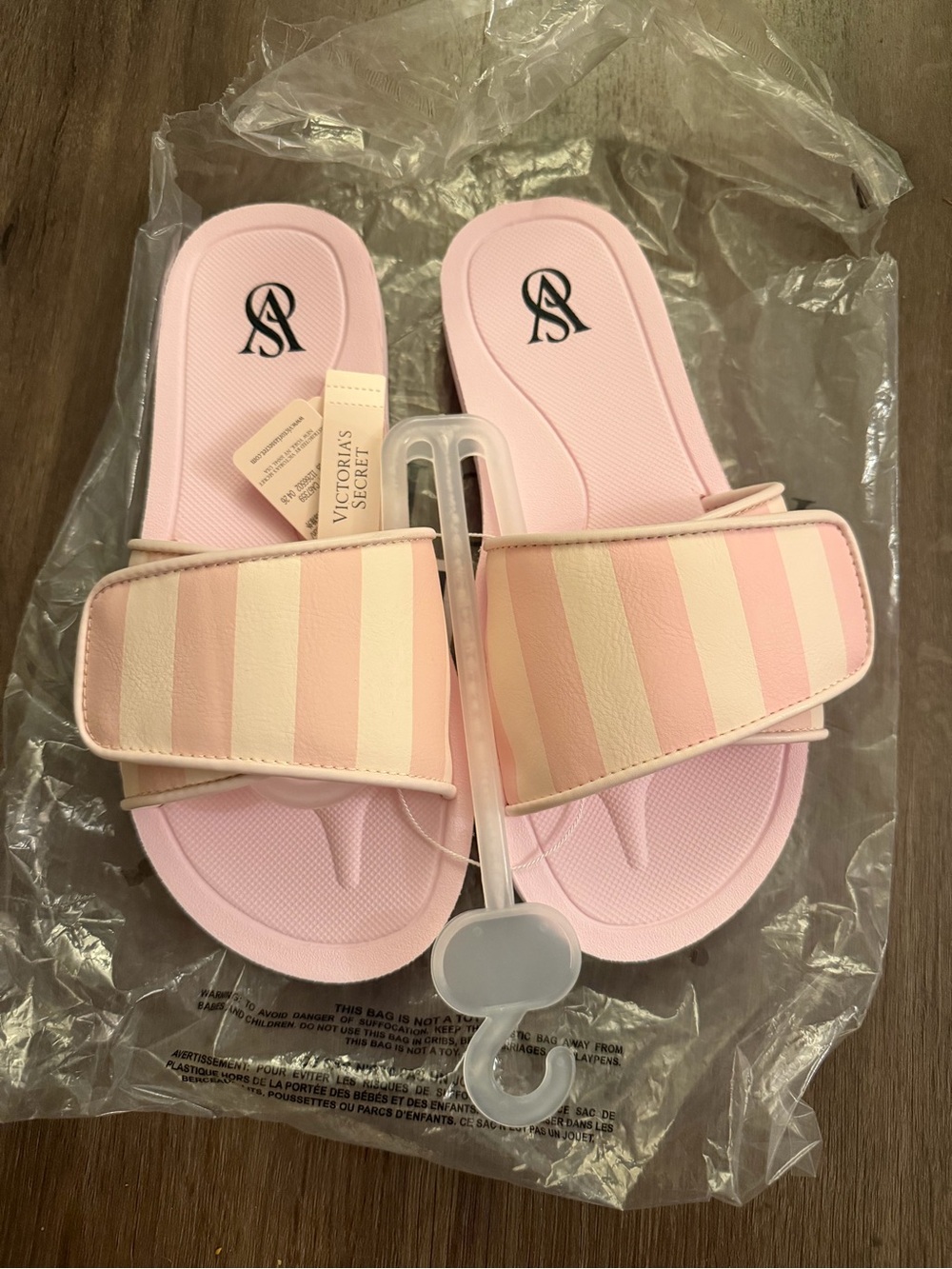 Victoria's Secret Pink and Cream Striped Slide Sandals